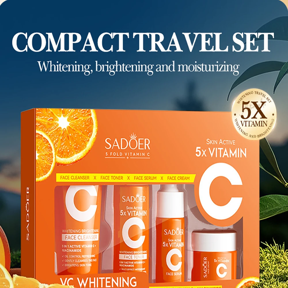 Five-piece vitamin C moisturizing travel skin care set vitamin C facial cleanser toner essence cream portable skin care products