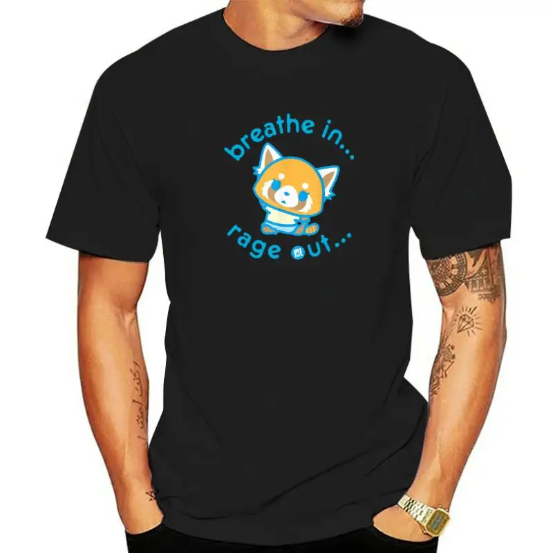 Aggretsuko Yoga Breathe In Rage Out T-Shirt Men Funky Camisa Tops T Shirt Happy New Year Cotton Tshirts Normal