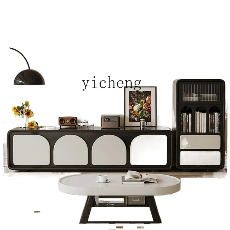 XL Retro French TV Cabinet Light Luxury High-Grade Black Floor