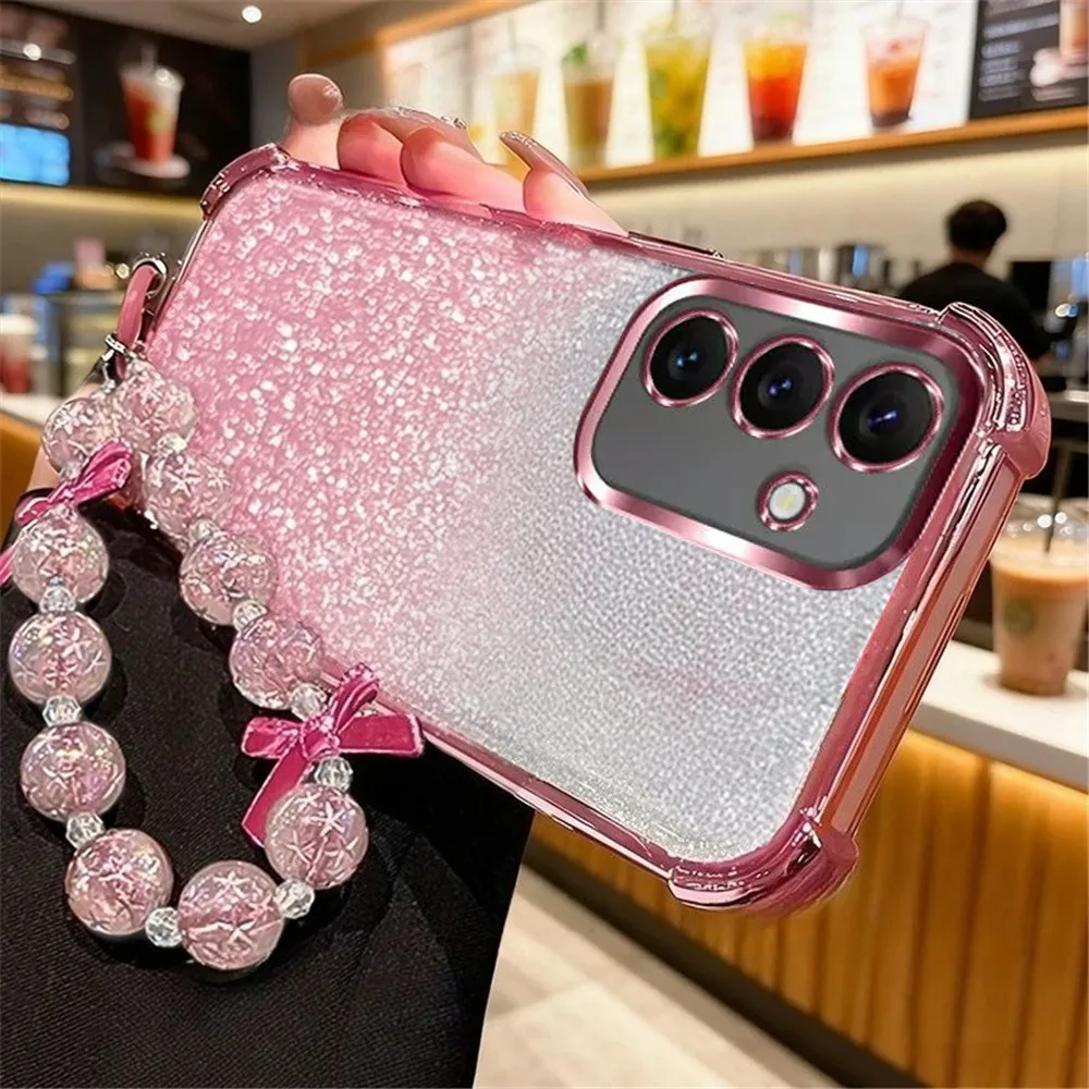 Luxury Lanyard Chain Phone Case For Samsung S26 S25 S24 S23 S22 S21 Plus FE Ultra Edge Glitter Shockproof Soft Silicone Cover