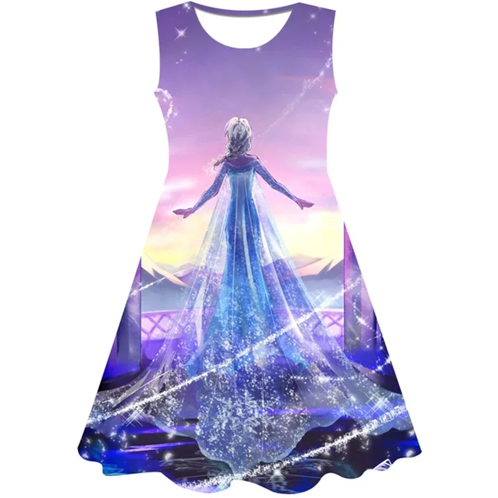 3-13Y Girls Dress Summer New Short Sleeve Frozen Princess Elsa Children's Birthday Party Cosplay Dress 2024