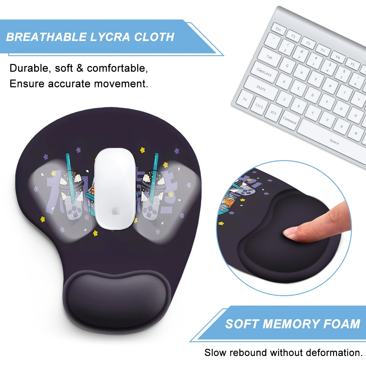 1pc Delicious Taiyaki Pattern Design Mouse Pad Ergonomic Soft Anti-Slip Wrist Rest Support Mat Computer Mouse Pad For Office PC