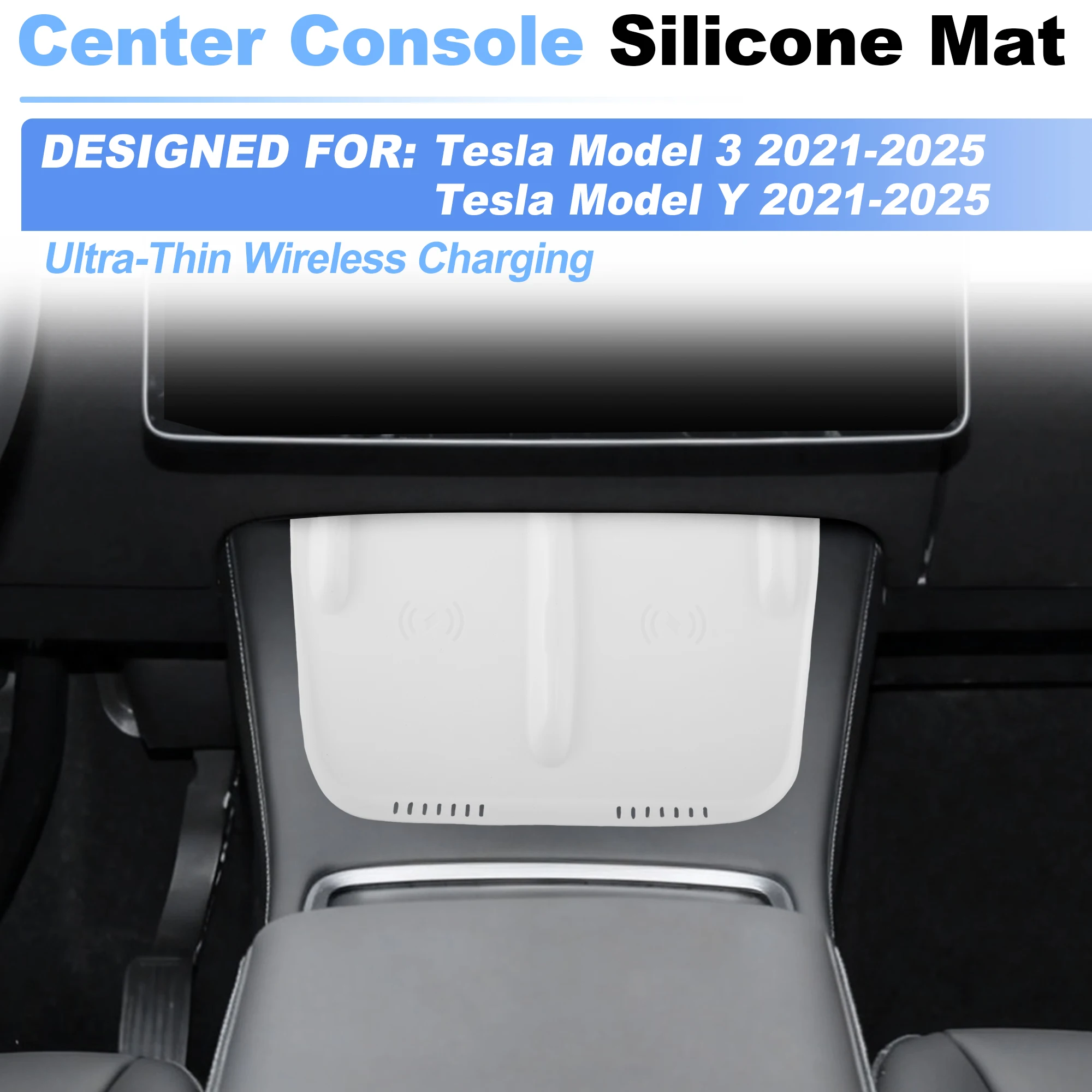 UXCELL Center Console Silicone Mat for Tesla Model 3 21-25 Wireless Charging Pad White
