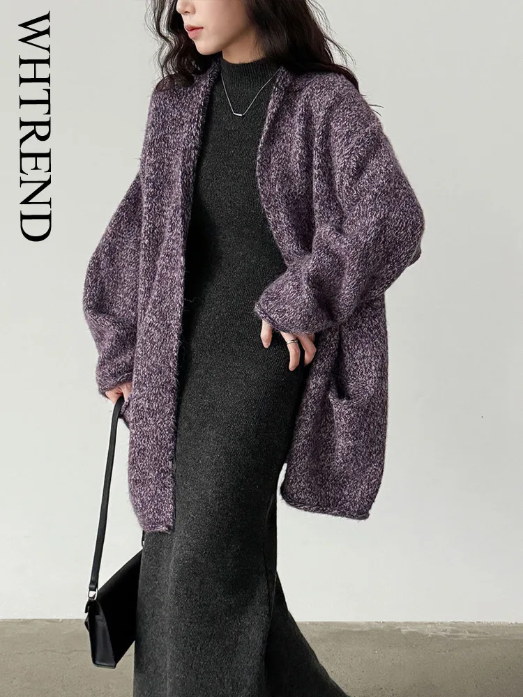 سترة محبوكة بجيب فضفاض راقي من WHTREND للنساء معطف سترة فضفاض سميك جديد للشتاء #1