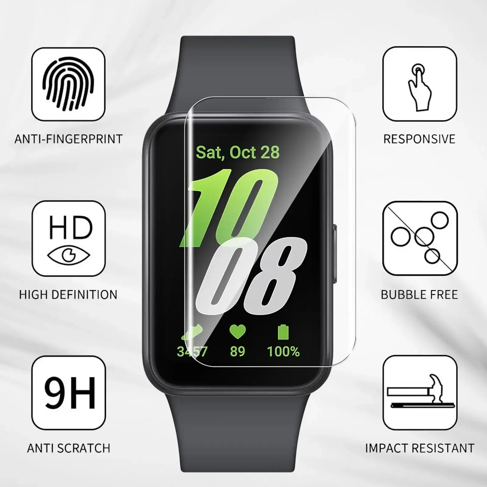 طبقة هيدروجيل ناعمة لهاتف سامسونج جالاكسي فيت 3 واقي شاشة ساعة ذكية مضاد للخدش لهاتف جالاكسي فيت 3 طبقة رقيقة واقية وليس زجاج