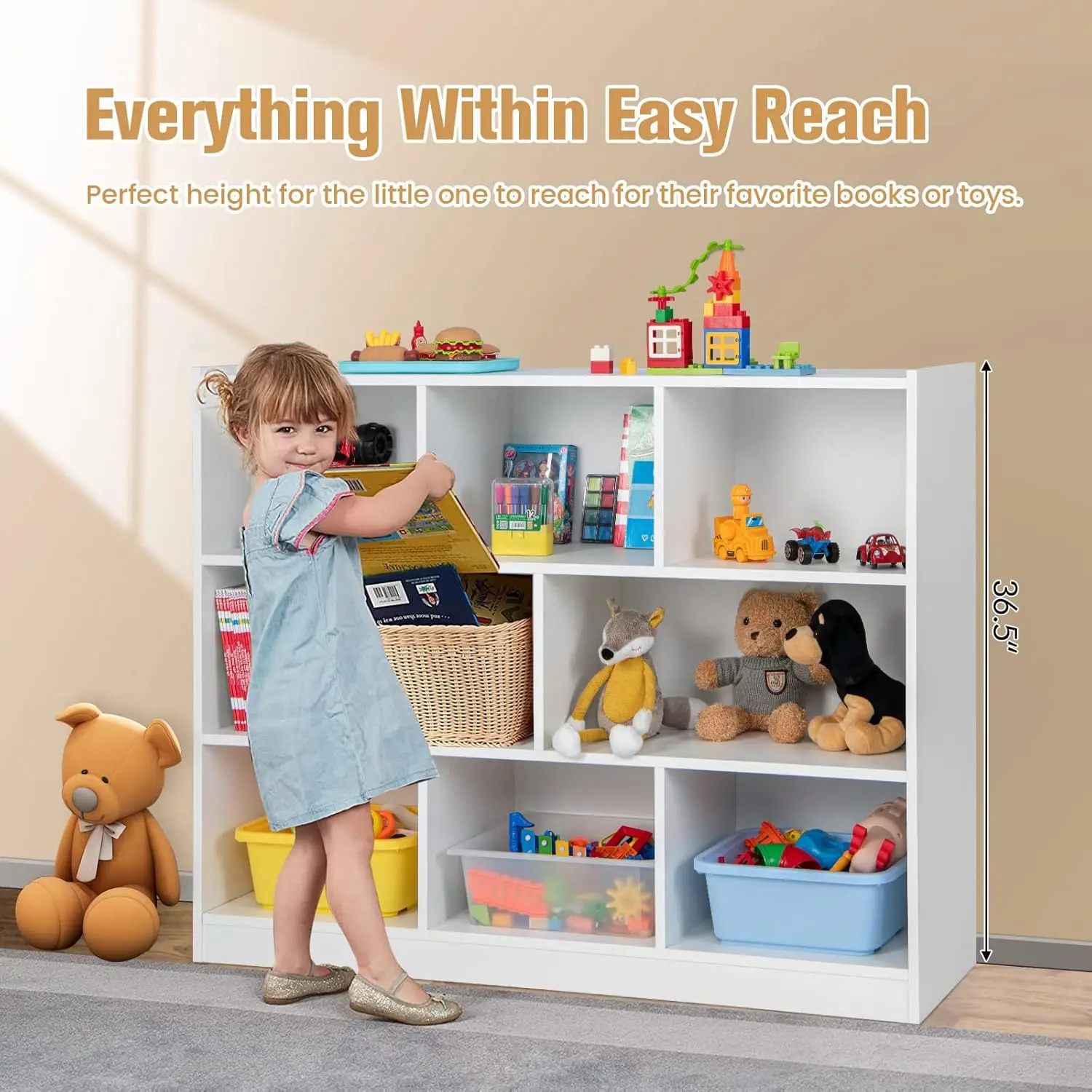 Storage Organizer, 3-Tier Kids Bookshelf, 8 Cube Kids' Bookcases, Cabinets & Shelves, Wooden Toy Shelf Organizer, Small Book