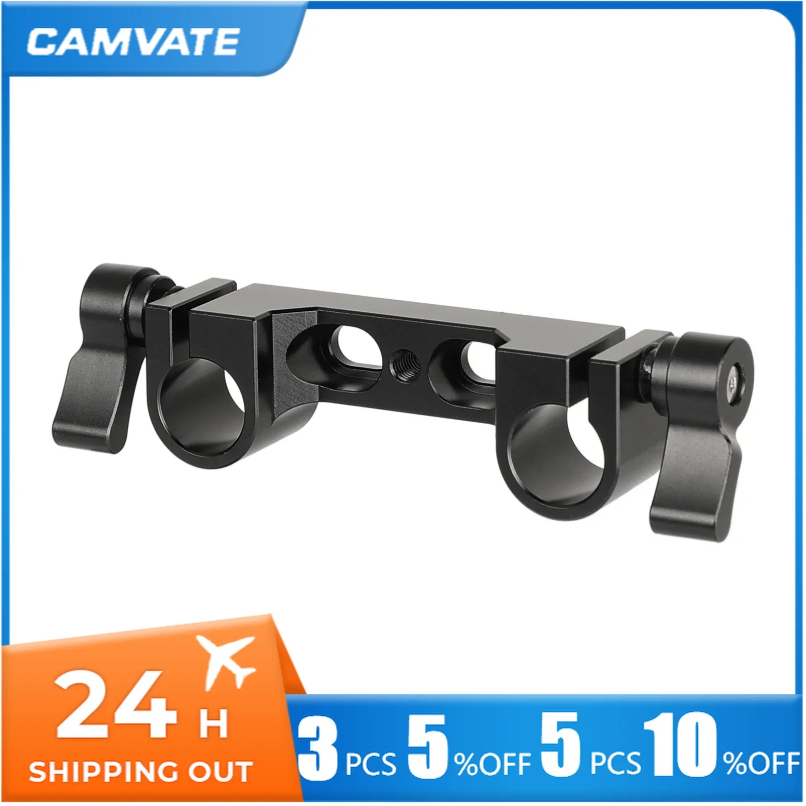 CAMVATE 15mm Railblock Rod Clamp With Central Unthreaded 1/4''-20 Mounting Holes For DSLR Camera Cage Rail Supporting System