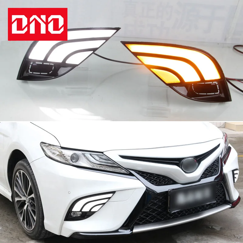 

Car LED DRL Daylights For Toyota Camry XSE SE 2018 2019 Dynamic Yellow Turn Signal Daytime Running Light