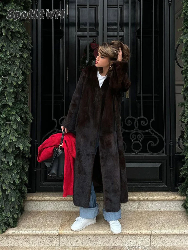 2024 Autumn Winter Woman Retro Faux Fur Long Coat Female Fashion Versatile Long Sleeves Loose Coat Lady High Street Outwear