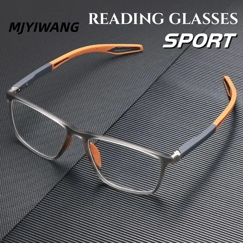 Gafas de Lectura Mjyiwang de Moda TR90 para Hombre, Gafas Deportivas con Patillas de Resorte para Presbicia, Gafas con Filtro de Luz Azul +100 +400