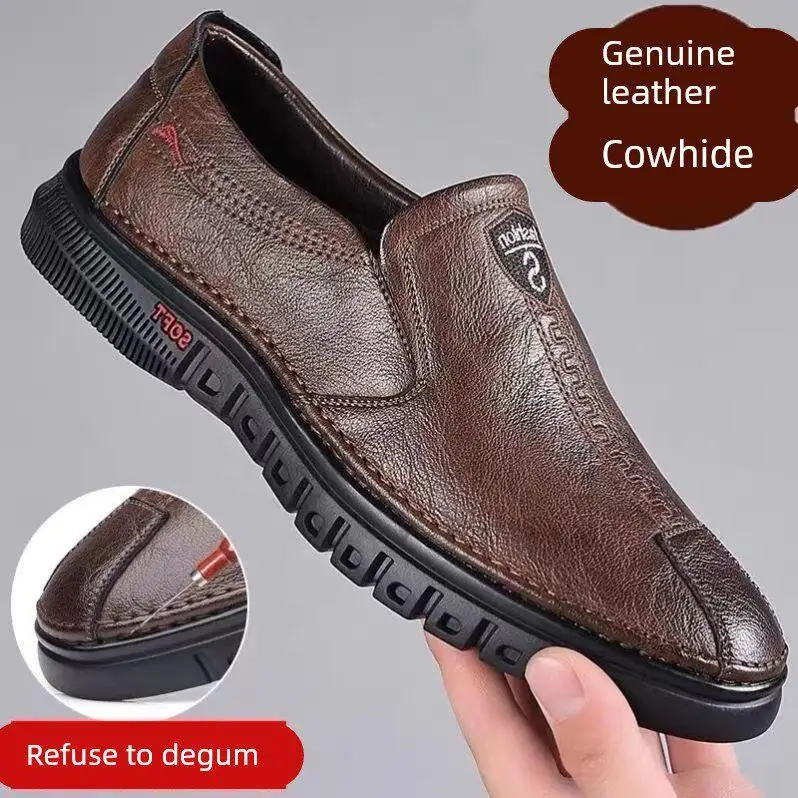 

Soft Leather Men's Casual Driving Shoes Spring Summer New Style Slip-On Bean Bean Work Shoes round Toe EVA Inner Liner Lace-Up