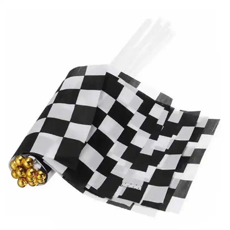 Auto Racing Checkered Flag 14x21cm Black White Printed Small Chequered Banners With Flagpoles For Decoration Car Match Game