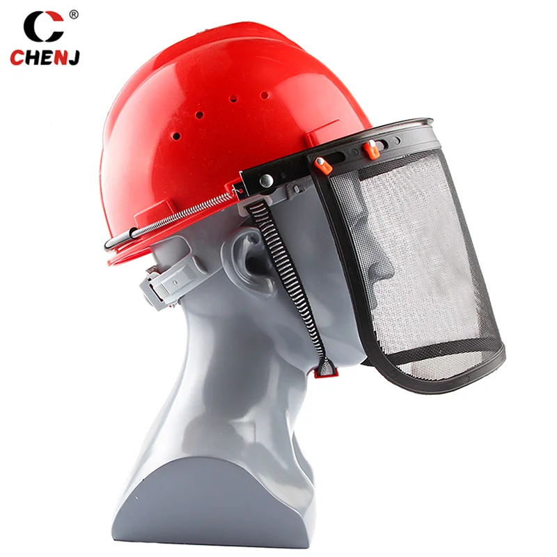 1PC Garden Grass Trimmer Safety Helmet Hat With Full Face Mesh Protective Mask For Logging Brush Cutter Forestry Protection