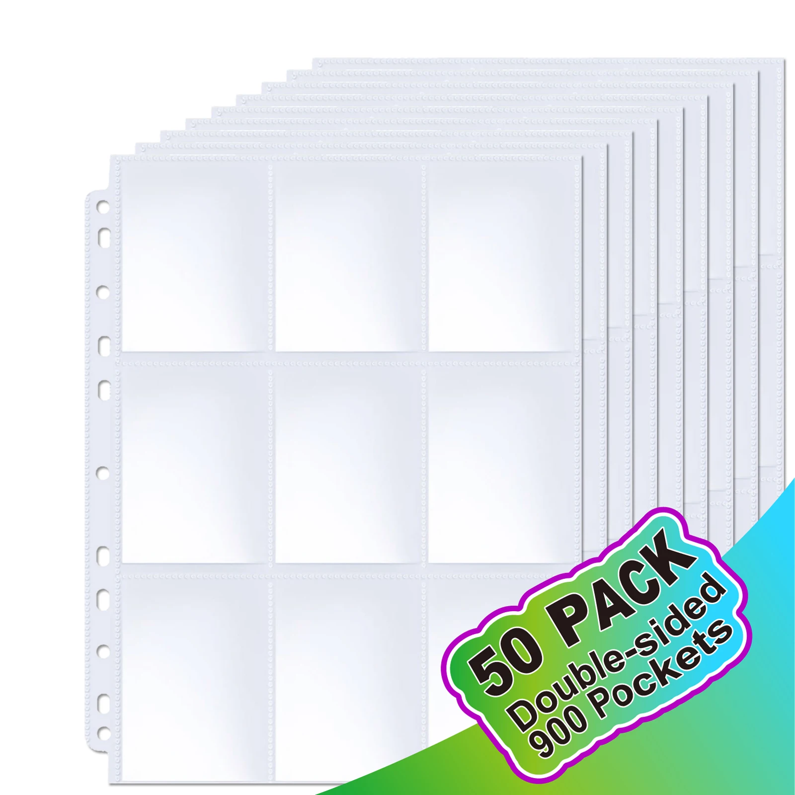 Fundas para tarjetas comerciales de doble cara, 900 bolsillos, 50 Uds., 9 bolsillos, 3 anillas, protectores de hojas aptos para MTG Yugioh Game BaseballCard