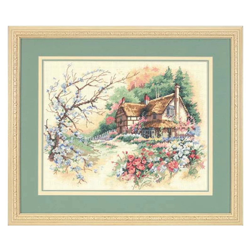 Counted Cross Stitch Kit, Cottage Enclosure, Flowers, Garden Scenery, Forest Cabin Dim 13687, Home Decoration, Top Quality