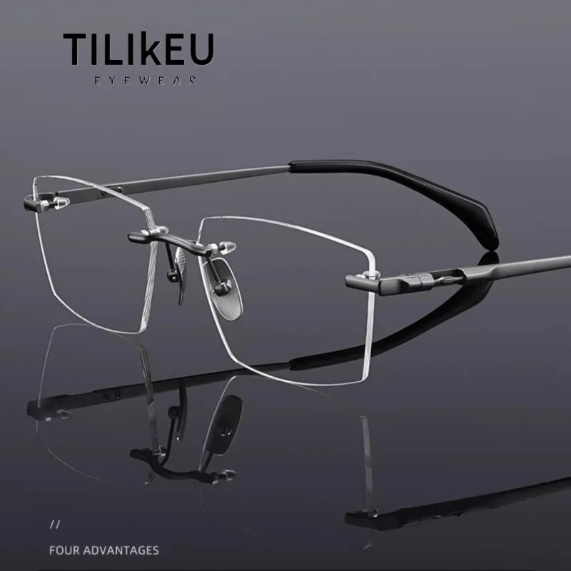 

High-end pure titanium Big face myopia glasses frame Bullet-Shaped Design Unique Frame Men Optical Prescription rimless Glasses