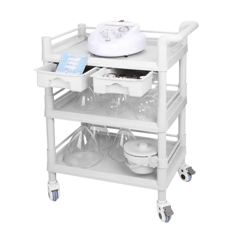 

Salon Trolley Cart, Esthetician Cart with Wheels amp Bucket and 1 Big Drawer, 3 Tier Heavy Duty SPA, Load 330lbs, 360 Rotate Sil
