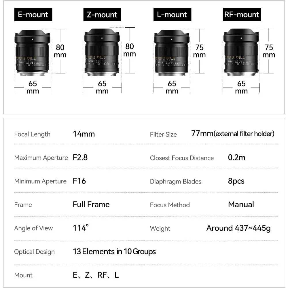 TTARTISAN 14 مللي متر F2.8 كامل الإطار MF Prime عدسة فائقة واسعة الزاوية ASPH عدسة لسوني E Canon RF Nikon Z L Mount A7II A7III A7IV #6