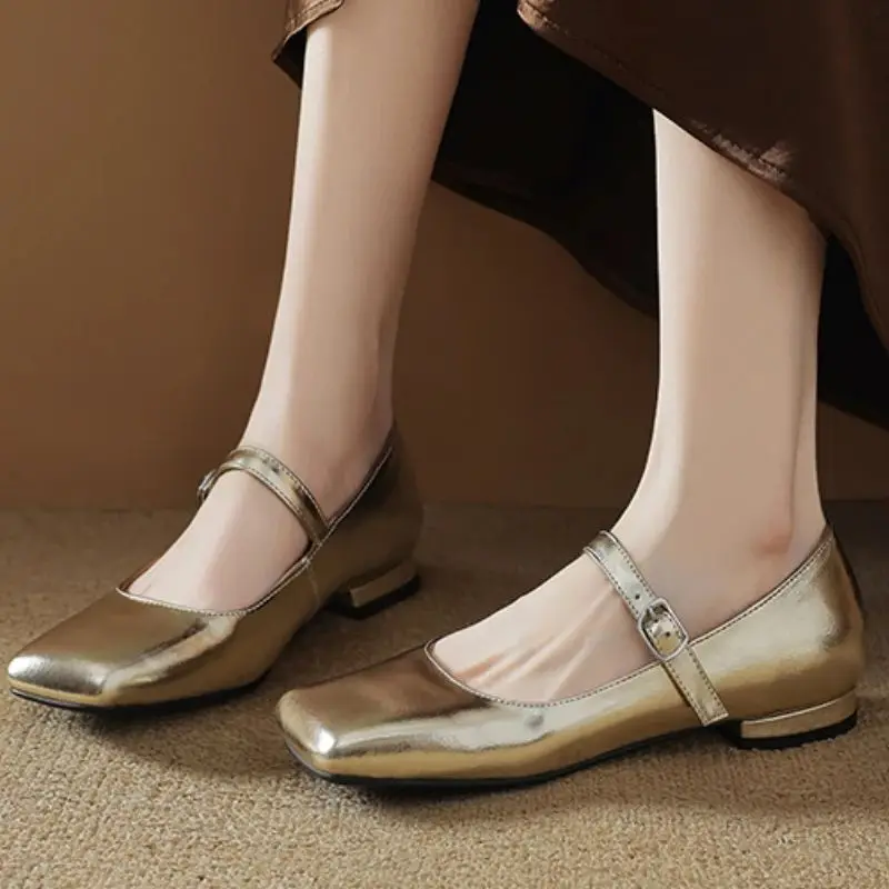 

Luxury Women's Flats Loafer Shoes Genuine Leather Gold Silver Comfortable Mary Jane Shoes for Women Footwear Large Size 45