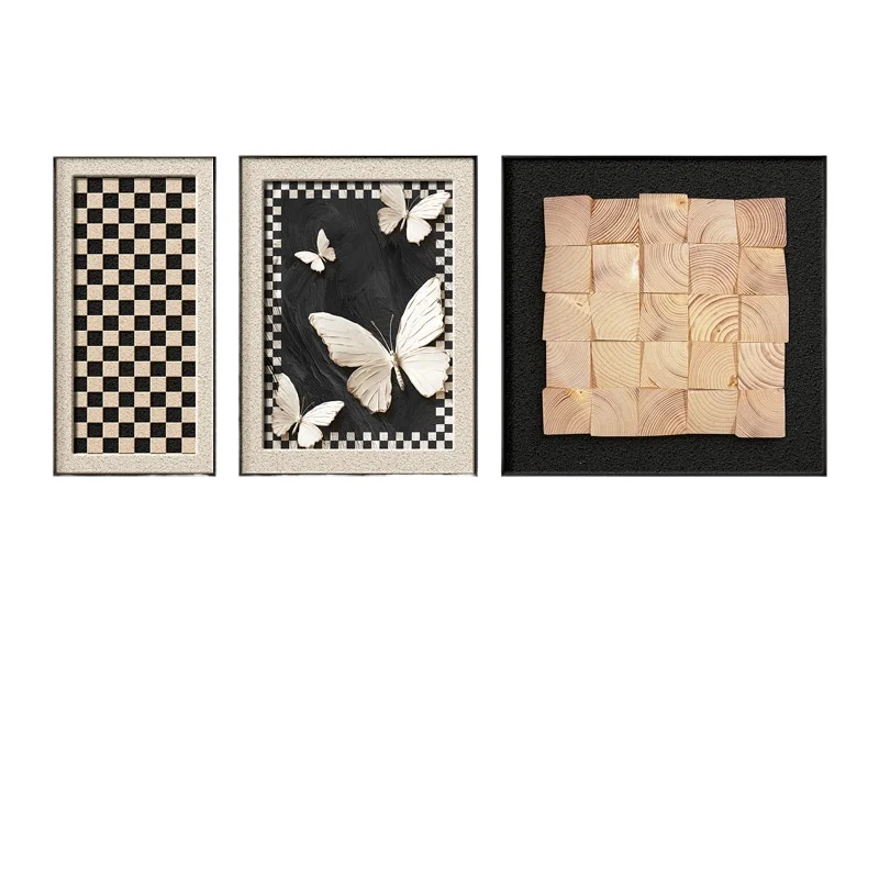 

Three-dimensional solid wood decorative painting, French retro living room sofa background wall triptych