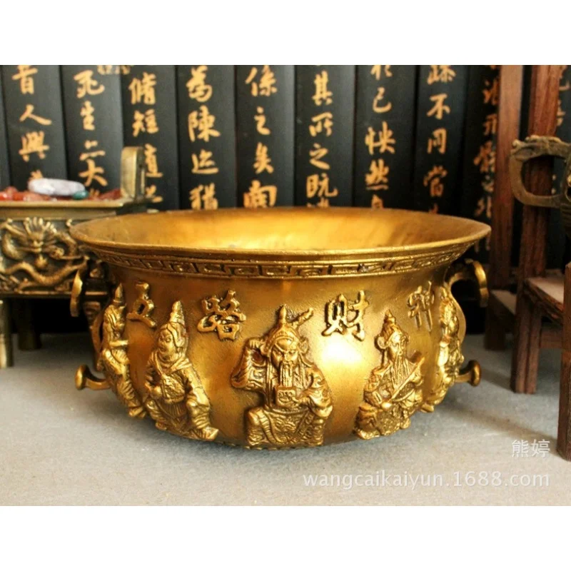 Brass Treasure Bowl Ornament, Five-Directional God of Wealth Brass Bowl, Home, Shop, Office Opening Gift