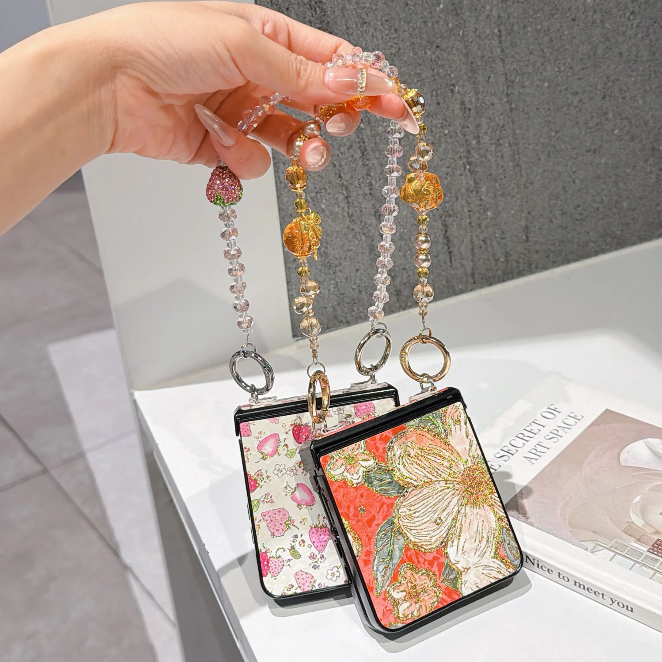 Hinge Protection PU Leather Cover & Colored Beads Wrist Chain Strap for Samsung Galaxy Z Flip 7 FE 6 5 4 3 Phone Case view 4