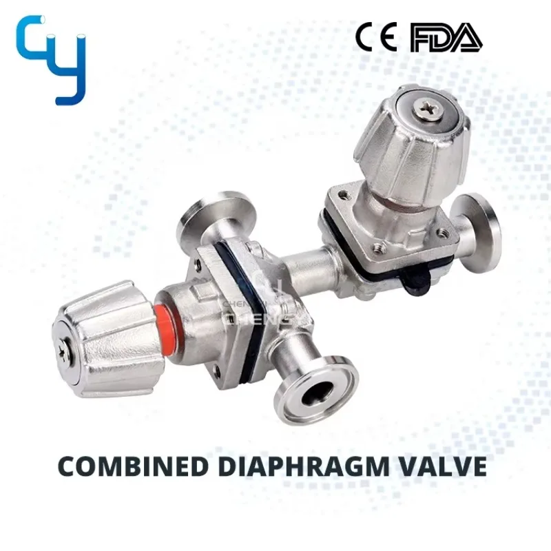 Hygiene Stainless Steel Sanitary Aseptic Combined Manual Tandem Diaphragm Valve With Stainless Steel Handwheel