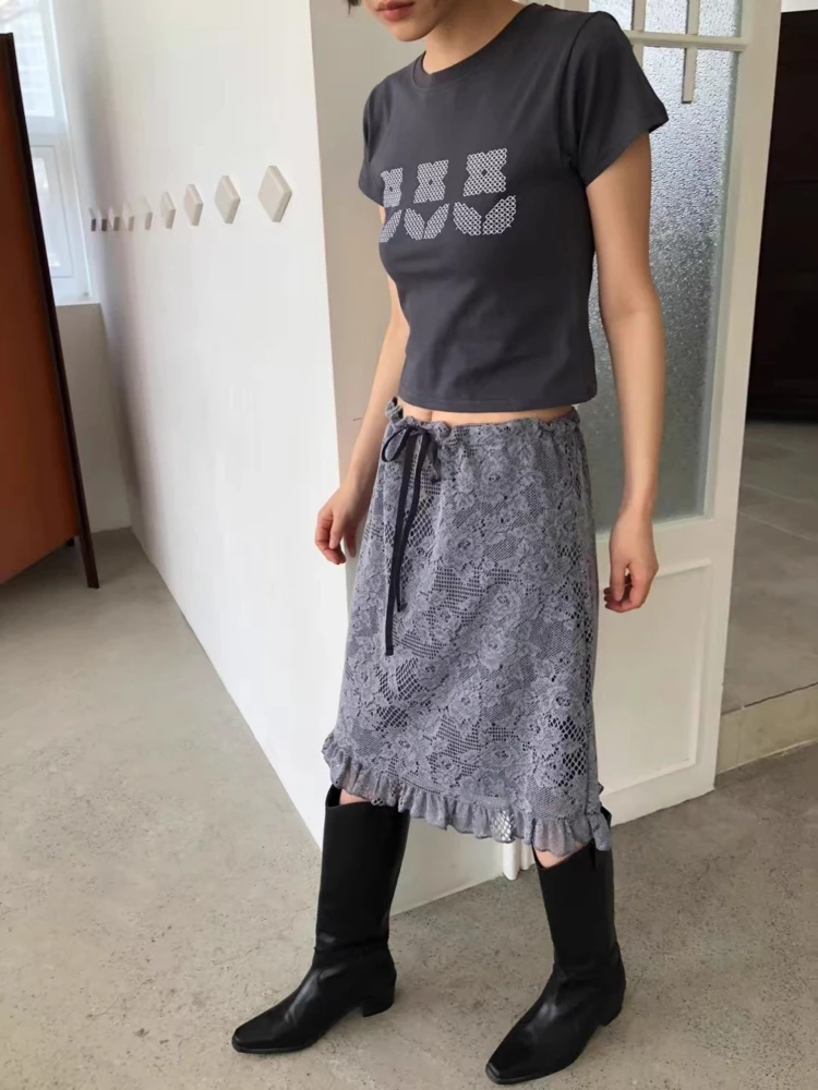 

Ретро-юбка миди с кружевным принтом и завязками, свободного кроя, с эффектом похудения, с высокой талией, для женщин, премиум-класса, модная, для повседневной носки