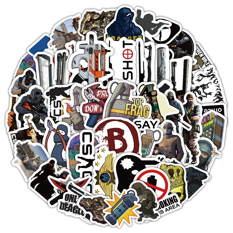 Autocollant CSGO de jeu de tir, 10/60 pièces, dessin animé Cool Graffiti, décoration pour ordinateur portable, Skateboard, tasse d'eau, autocollants imperméables, jouets pour enfants, DIY bricolage