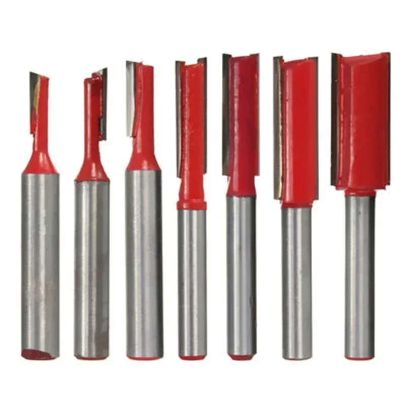 

7pcs 1/2 Inch Shank 1/8 Single Double Blade Straight Router Bit Milling Cutters for Grooving Scraping Trimming Tool