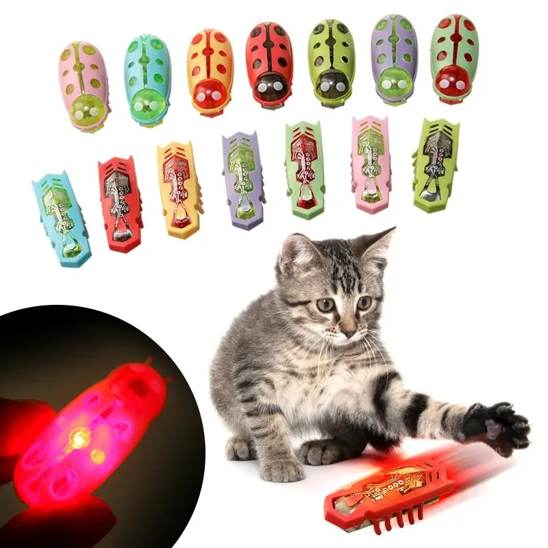 Pet Cat Toys Interactive Mini Electric Glowing Bug Toy Cats Escape Obstacle Automatic Flip Toy Battery Operated Vibration Beetle