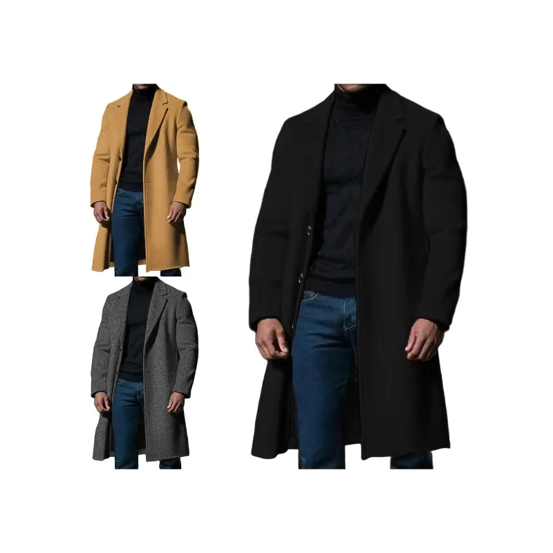 

Men S Classic Wool Blend Pea Coat with Notched Lapel Winter Warm Long Sleeve Solid Color Single Breasted Overcoat Trench Coat