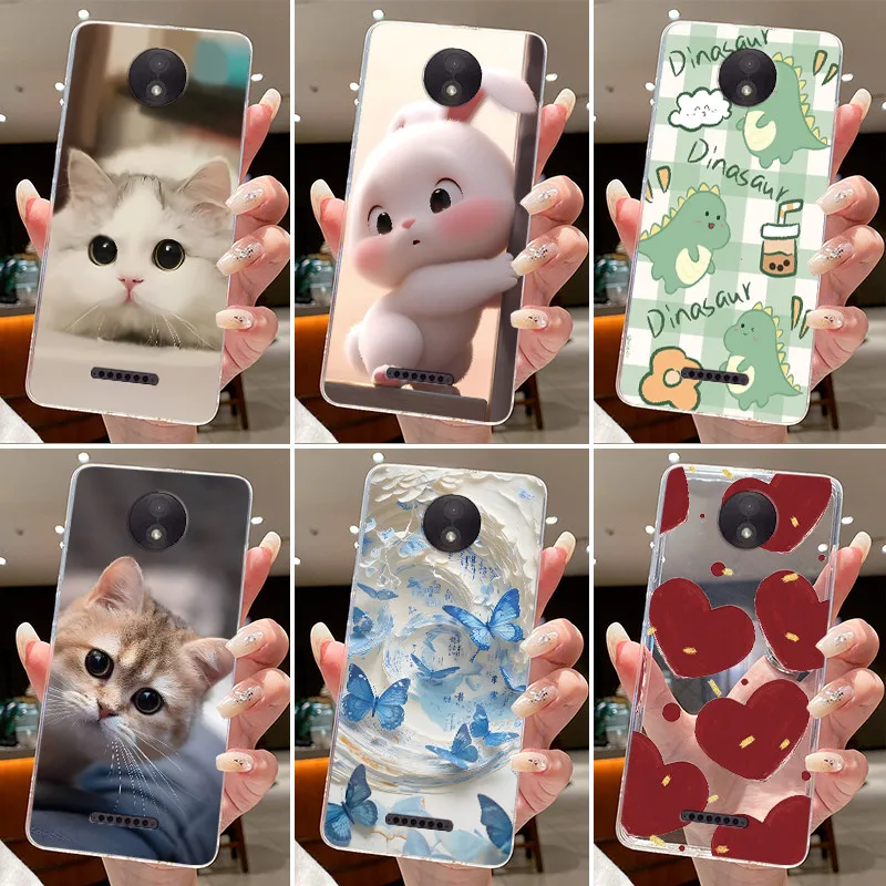 Funda de gel para Motorola Moto C / Moto C Plus, funda trasera de silicona transparente suave de TPU, funda protectora con forma de corazón de conejo y gato