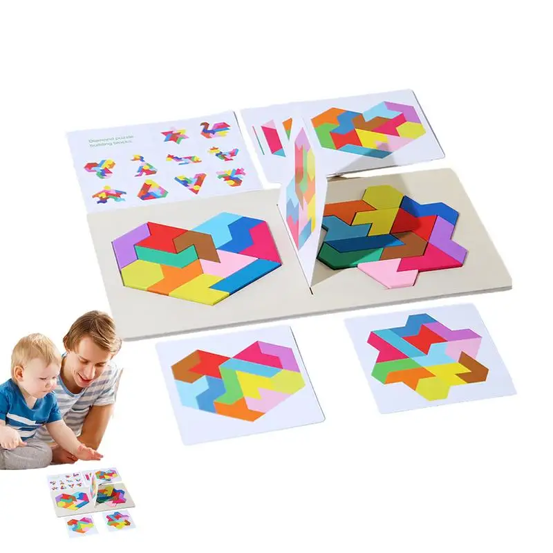 

Wooden Puzzle Block Color Shape Pattern Jigsaw Wooden Tangrams Puzzles Block Two-Player Geometric Brain Teaser For Boys Girls