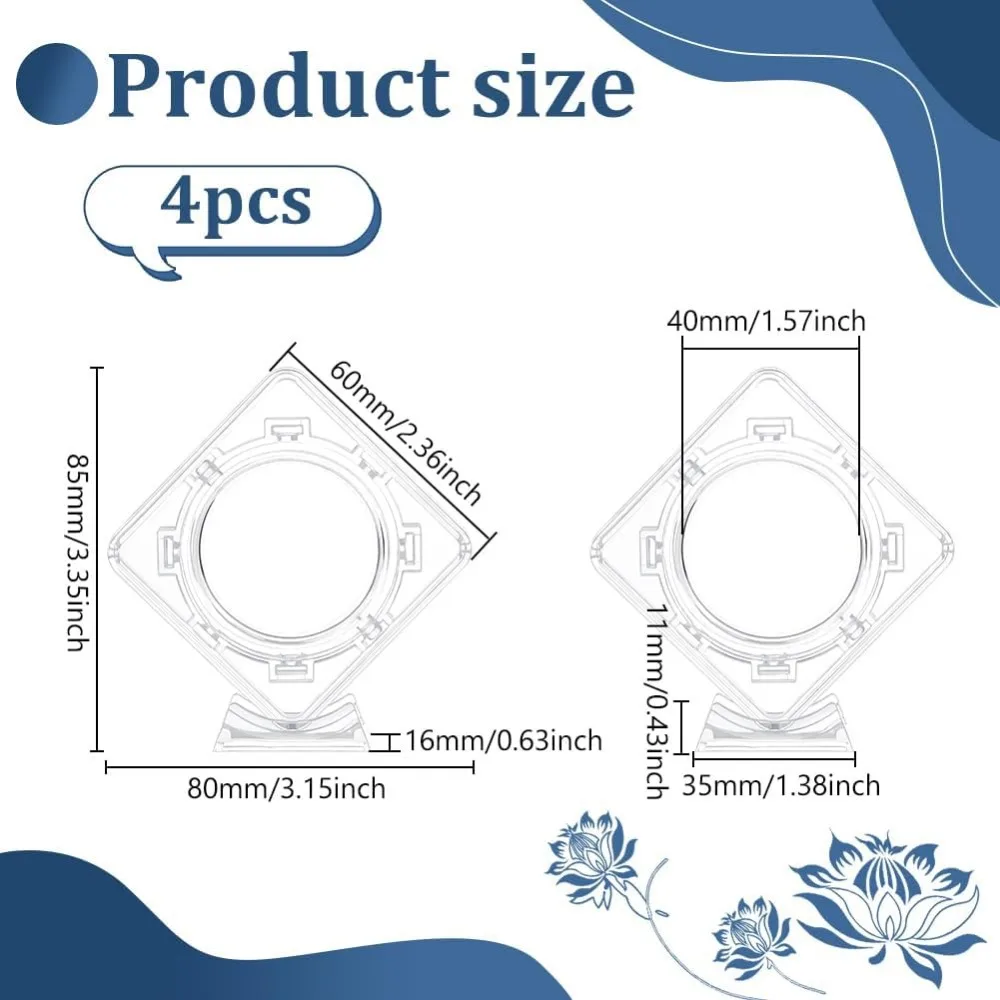 4 Pcs Acrylic Coin Display Case 40mm Inner Diameter Clear Challenge Coin Display Frame 3D Floating Display Stand Holder Coin