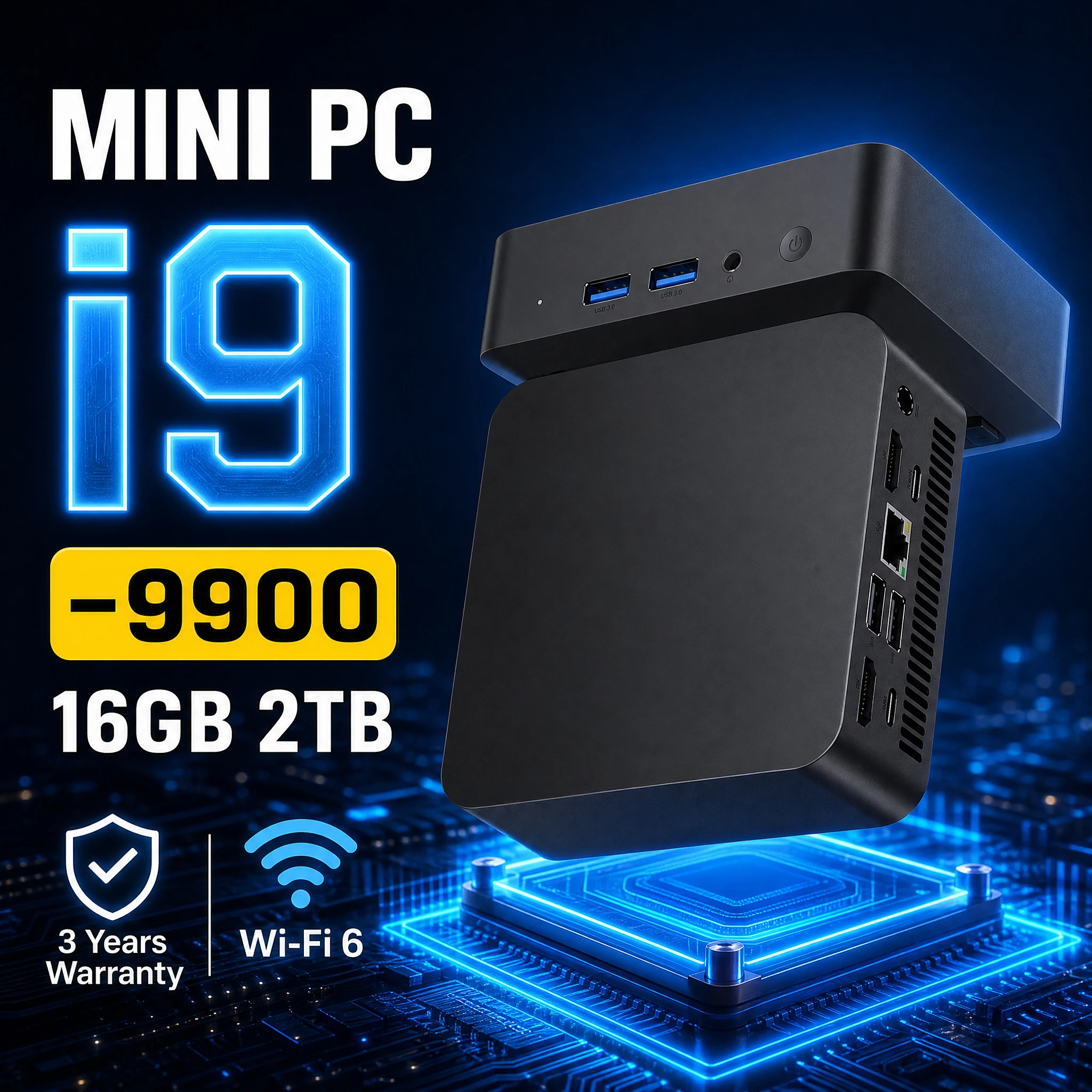HOT Mini PC Portable Gamer Computer 16GB RAM 2TB SSD Intel Core i9-9900 Bluetooth WiFi6 Windows11 Gaming Office 4K HDMI FHD