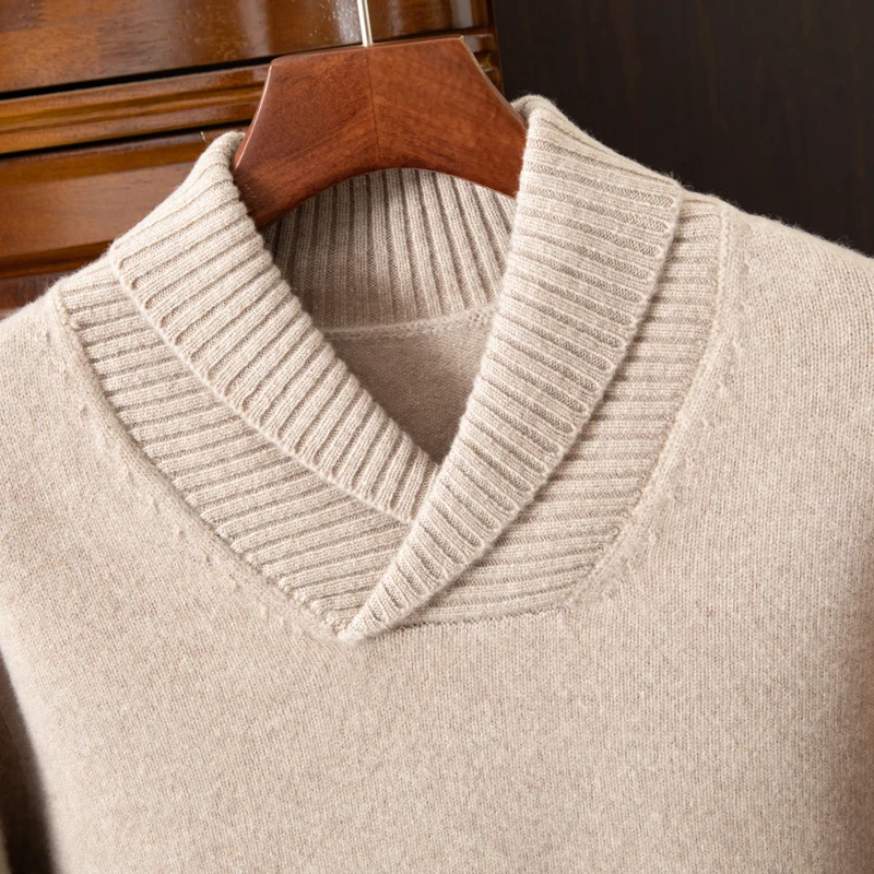 

Мужской пуловер с круглым вырезом, кашемировая вязаная нижняя рубашка, 100% чистая шерсть, свободный однотонный повседневный жаккардовый свитер