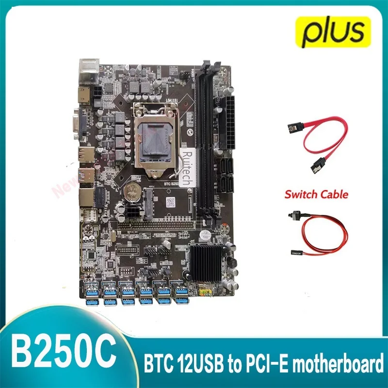 New B250C BTC Mining Motherboard With Intel B250C PCH Chipset 1XPCIE To USB3.0 GPU Slot LGA1151 DDR4 MSATA ETH Motherboard