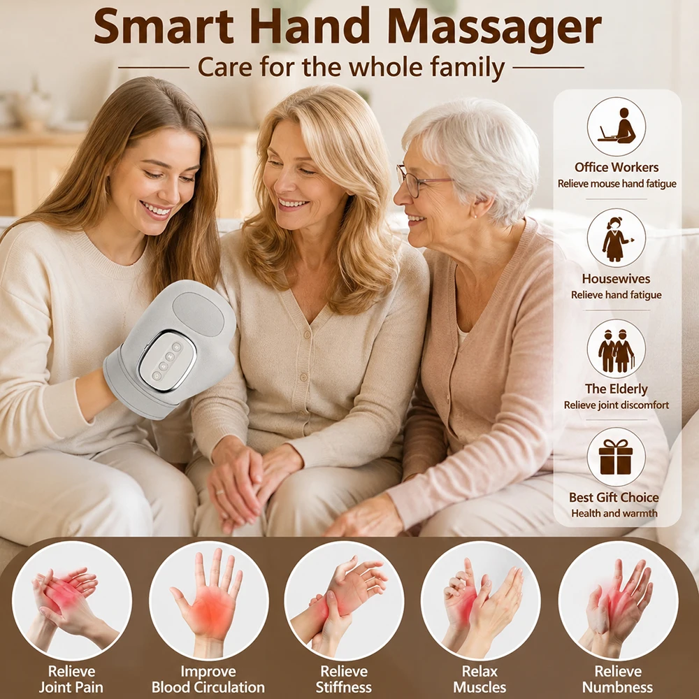 Hand Massager with Airbag Compression Finger Wrist Palm Massage Machine Vibration Glove for Hand Muscle Relax Gift for Men Wome