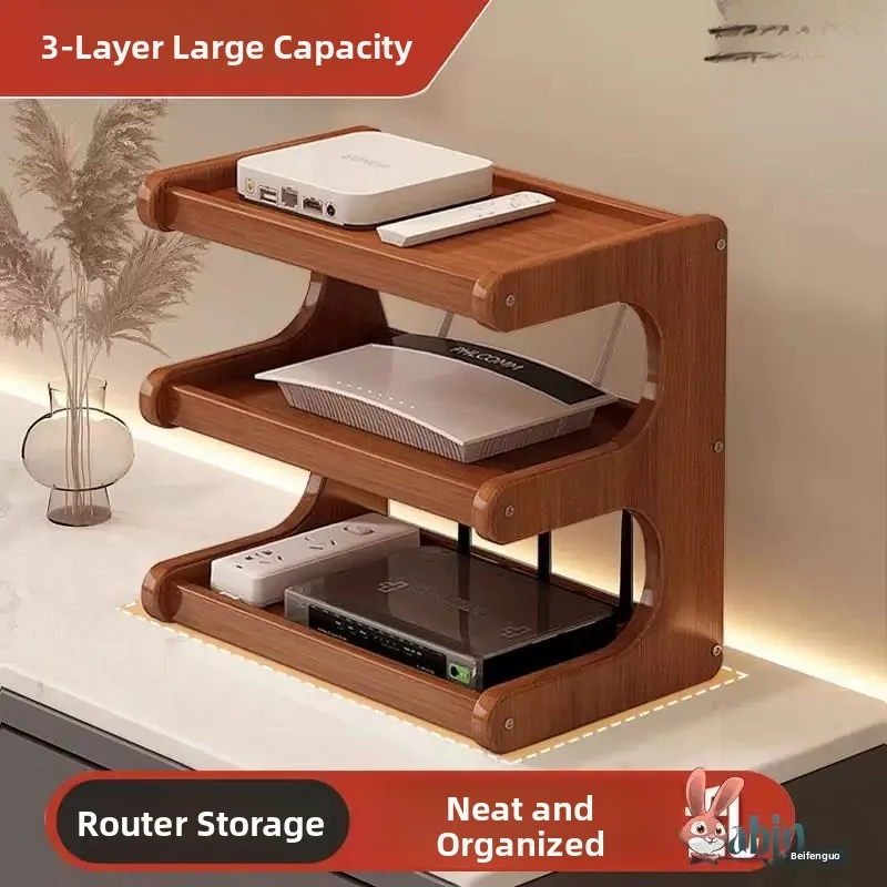 Multi-Layer  Wood Router Storage Cabinet WiFi Device Organizer Box with Socket Placement Shelf Real Wood Storage Rack