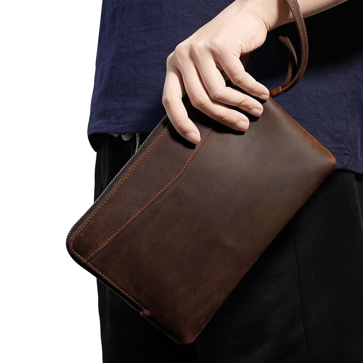 Large Capacity Business Genuine Leather Wallet Men's and Women's Long Wallet Zipper Handbag Retro Phone Bag for Women Men