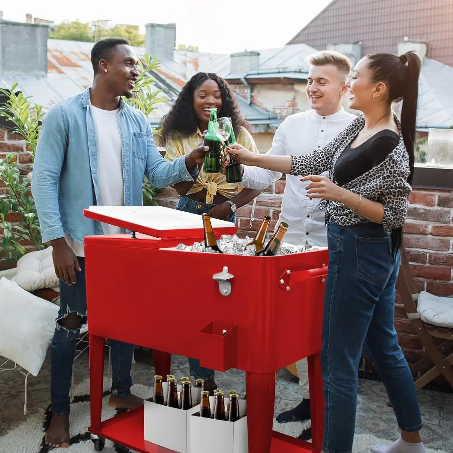 80 Quart Rolling Ice Chest on Wheels and Handle,Rolling Cooler Cart Outdoor Beverage Cart for Patio Party,Backyard,Pool