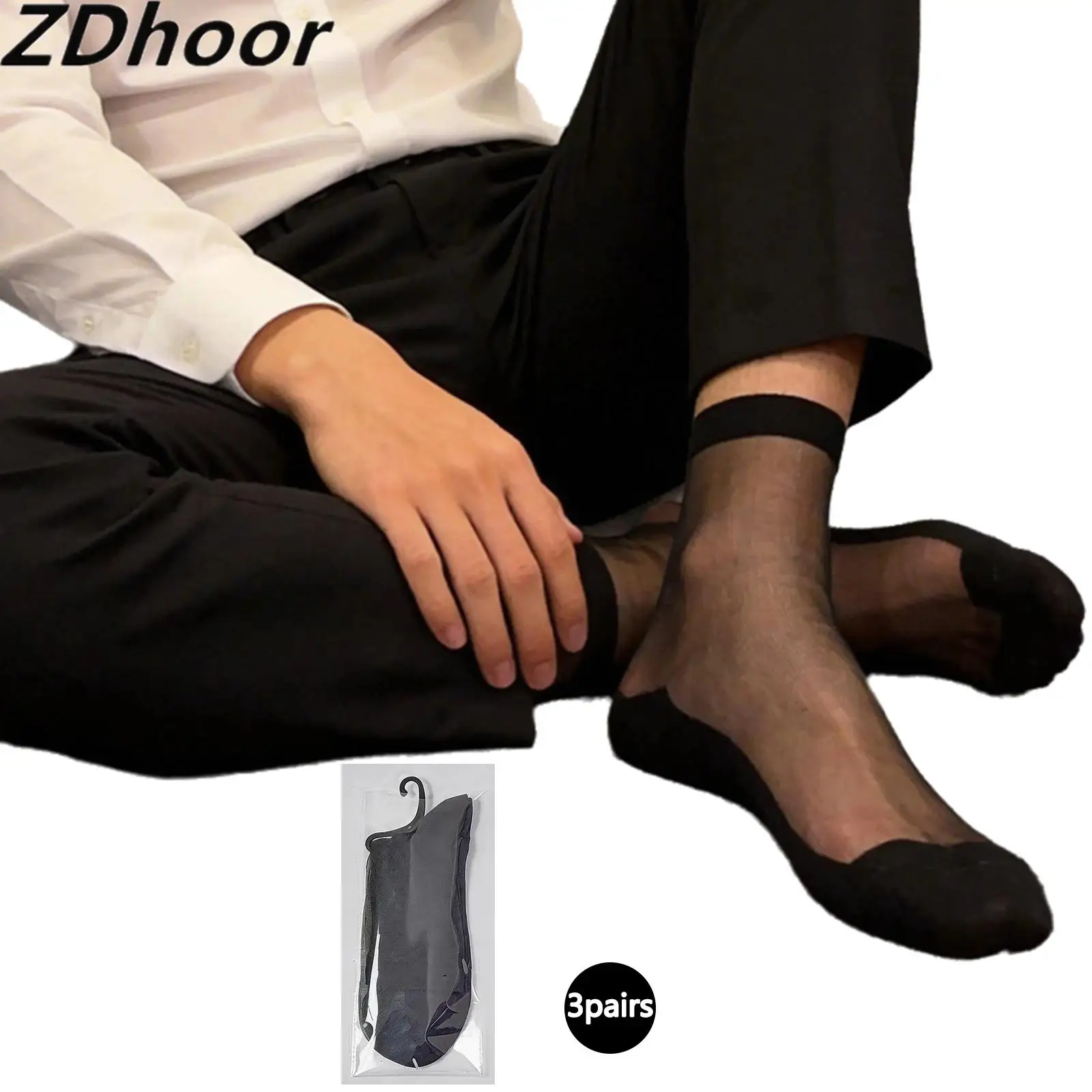3Pairs Men Mid-calf Business Socks Thin Sheer Transparent Socks Sweat-absorbing Breathable Socks for Daily Wear