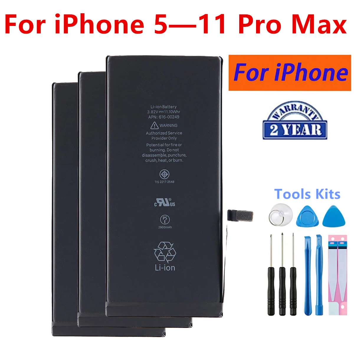 Akku für iPhone 5/6S/7/8Plus/X/XR/XS Max/11/11 Pro Max Handy-Ersatzakku + Werkzeuge