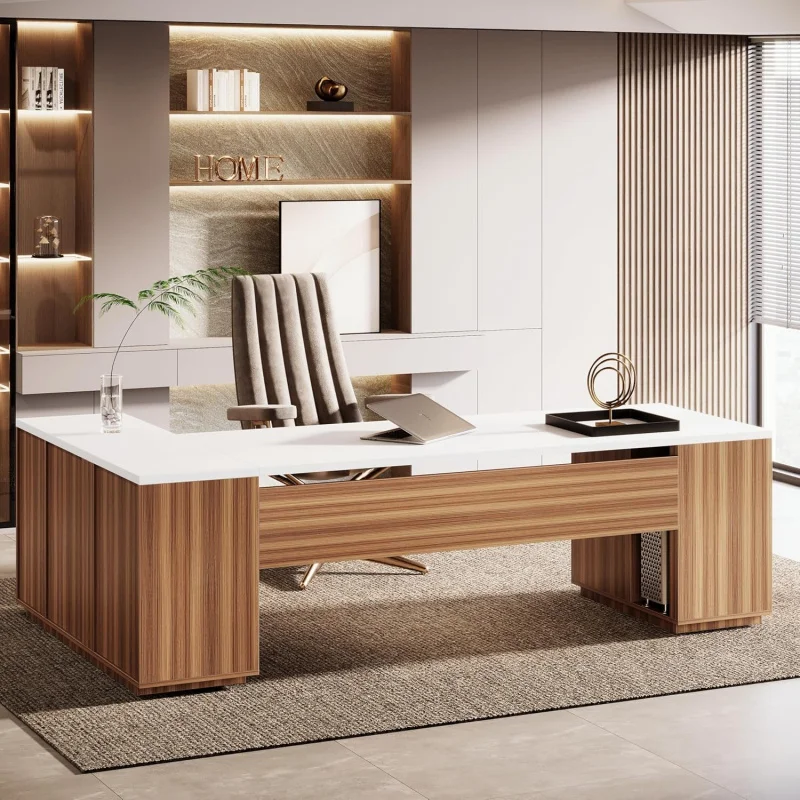

2026 New：Tribesigns 85.8-Inch L-Shaped Executive Office Desk with File Drawers & Storage Cabinet, Professional Corner Computer D