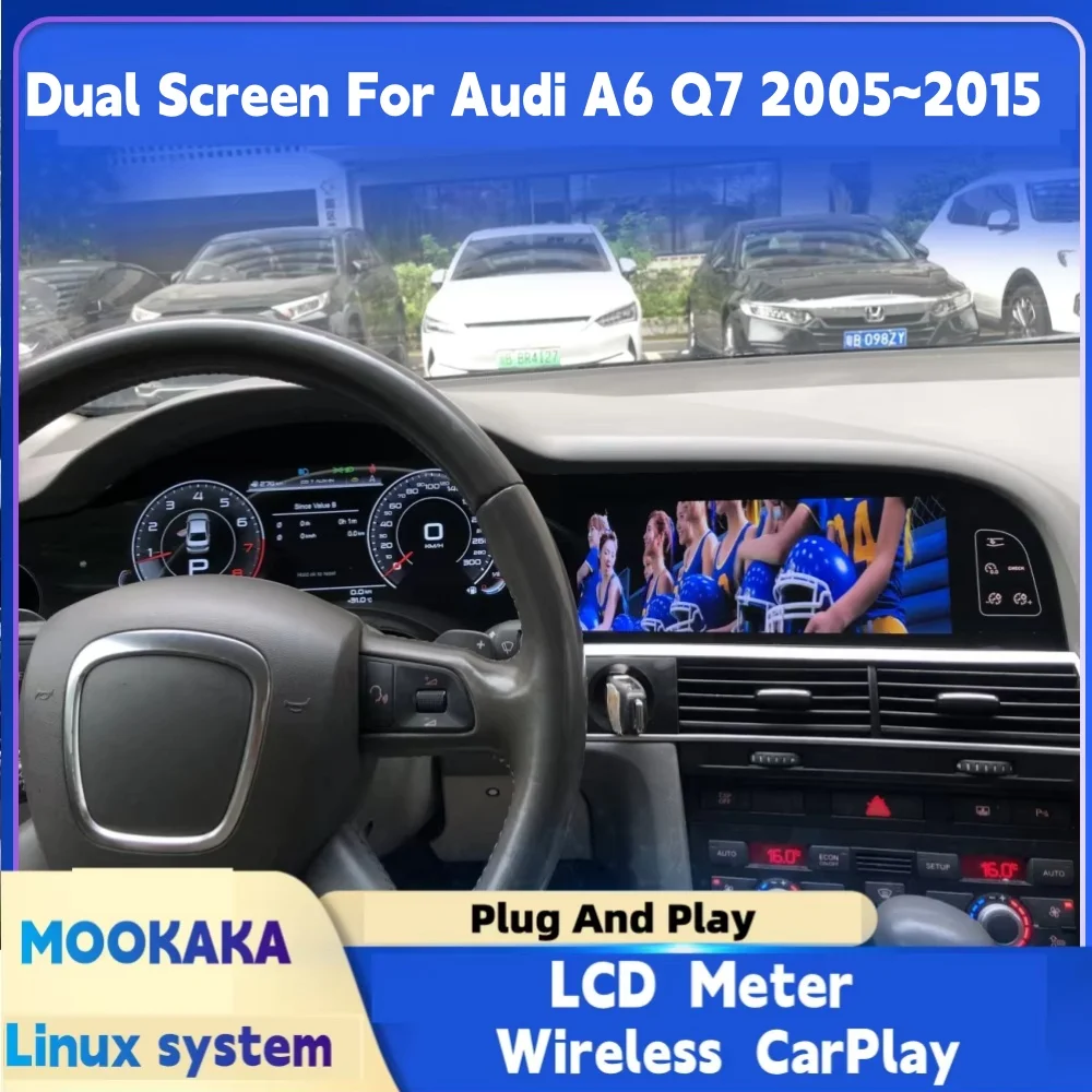 Car Radio Digital Cluster Interactive Dual Screen For Audi A6 Q7 2005-2015 Multimedia Player GPS Navigation Android Auto Carplay