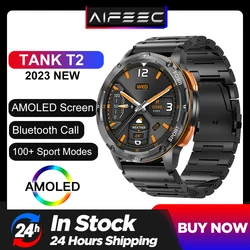 Tanque T2 Ultra AMOLED Smartwatch Militar para Homens e Mulheres, Bluetooth Call, IP68 Impermeável, Esportes Fitness Tracker Relógios