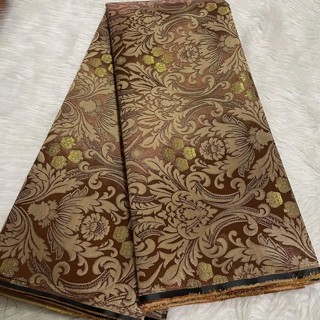 2026 Afrikaanse Luxe Multicolor Damask Stof 5 Yards Hoge Kwaliteit Modieus Bruiloft Feest Hoofddoek Hoed Outfits