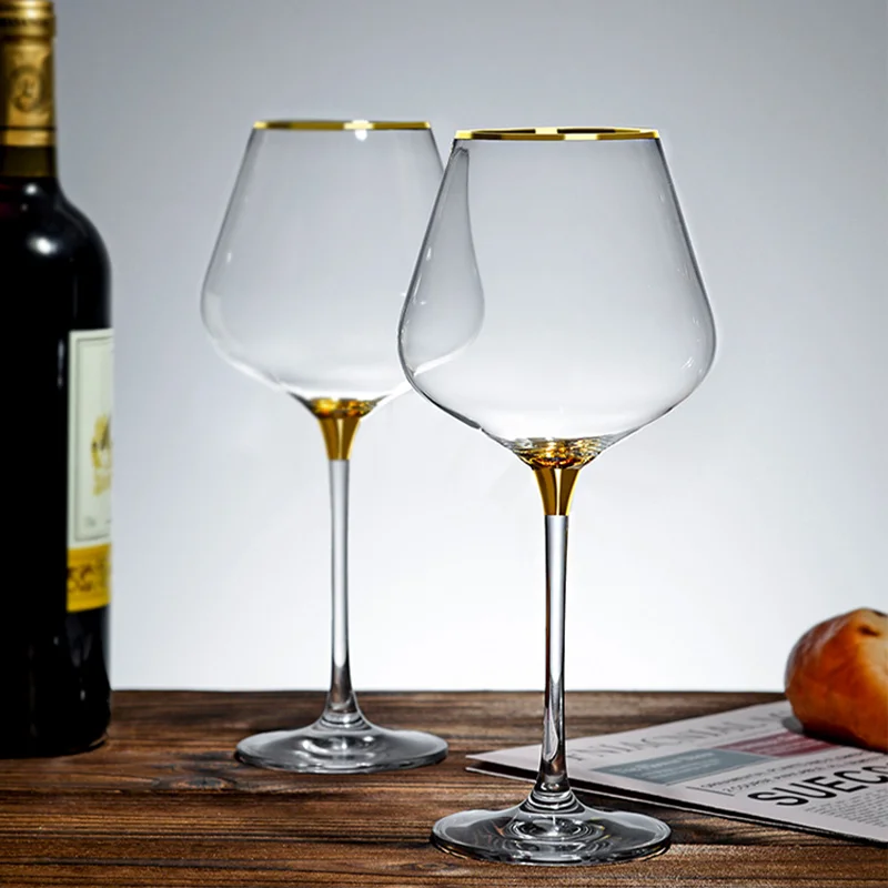 350-660ml Luxury Gold Burgundy Glass Vintage Wine Glasses Transparent Wineglass Crystal Glasses for Champagne Goblet Cups Set