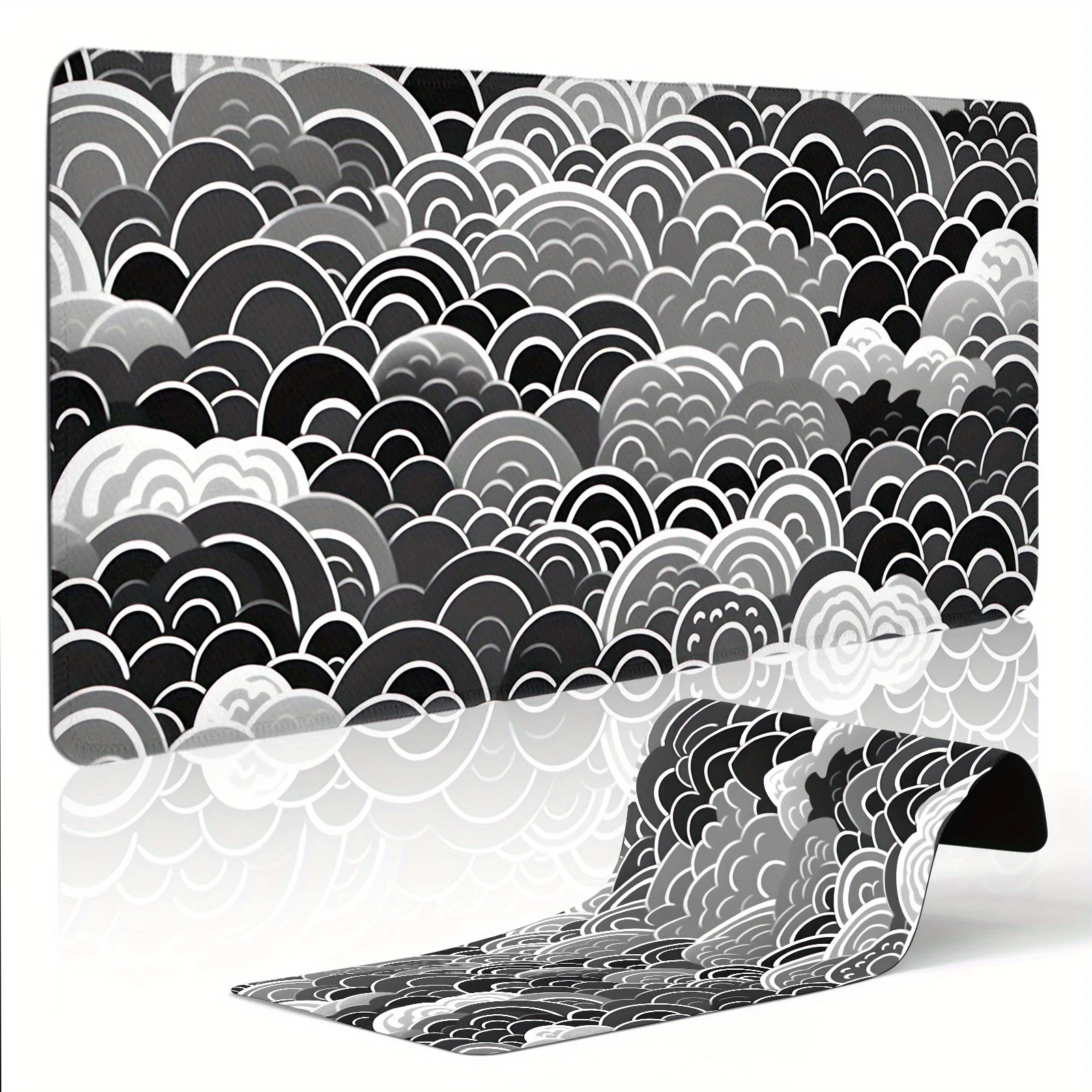

Abstract monochrome cloud pattern anti-slip mouse pad concentric circle desktop protection pad suitable for offices and homes